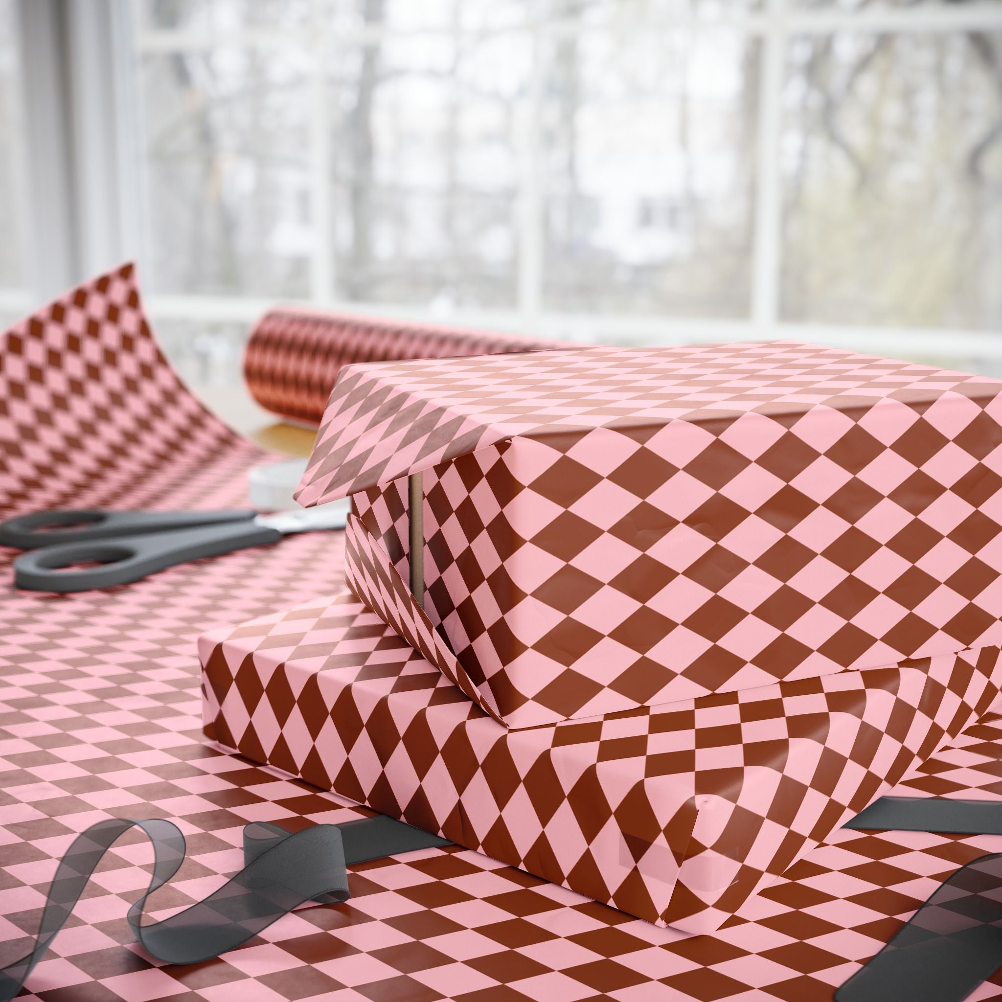 Copper Checkmate Wrapping Paper
