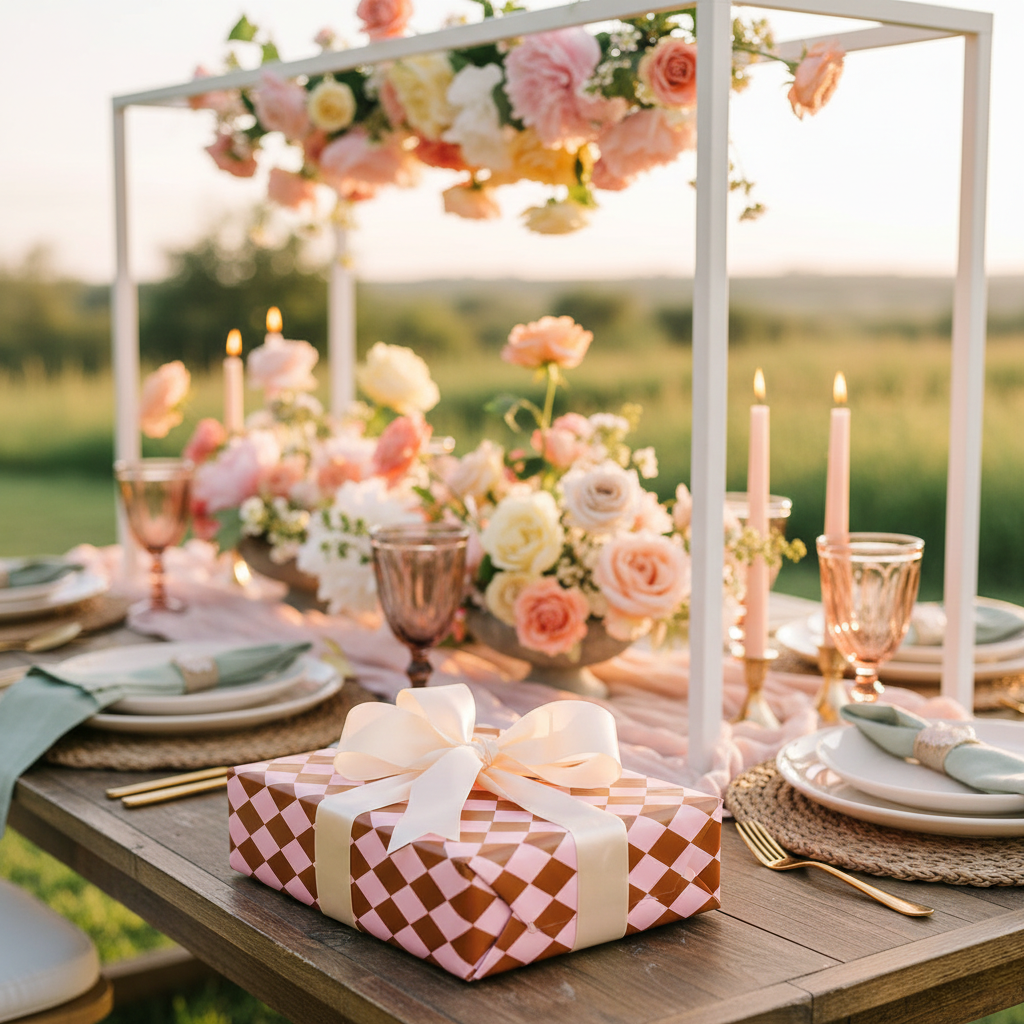 Copper Checkmate Wrapping Paper