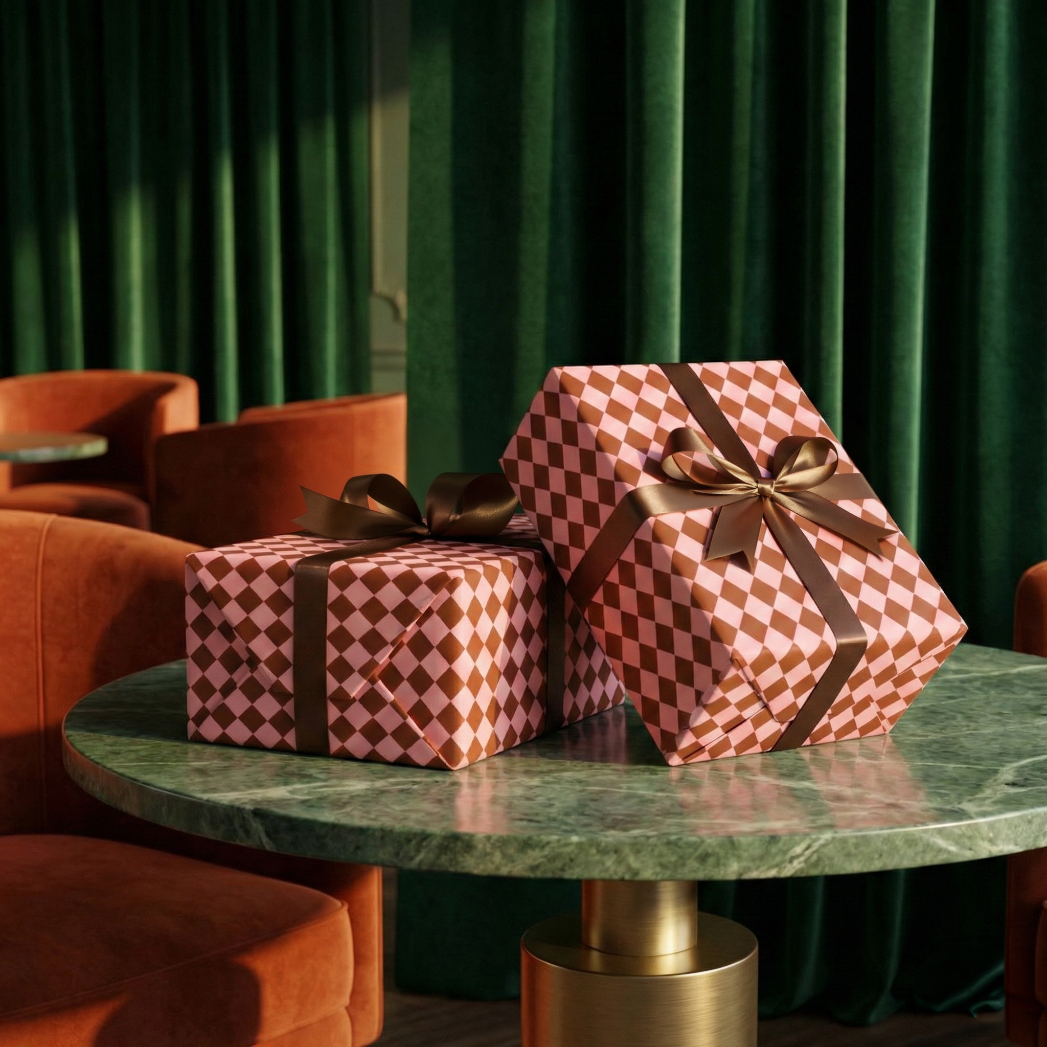 Copper Checkmate Wrapping Paper