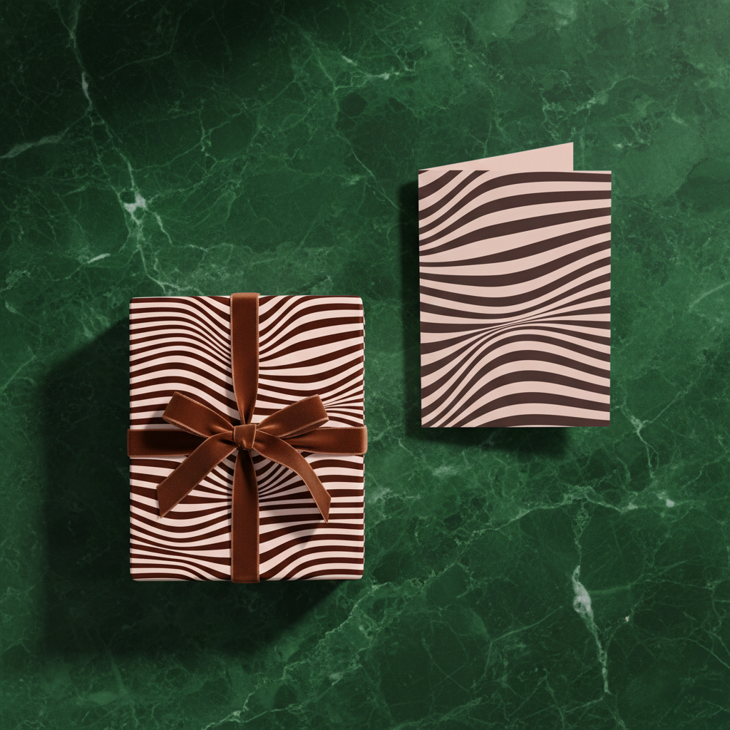 Mocha Current Wrapping Paper & Greeting Cards (Set of 1, 10, 30, 50)
