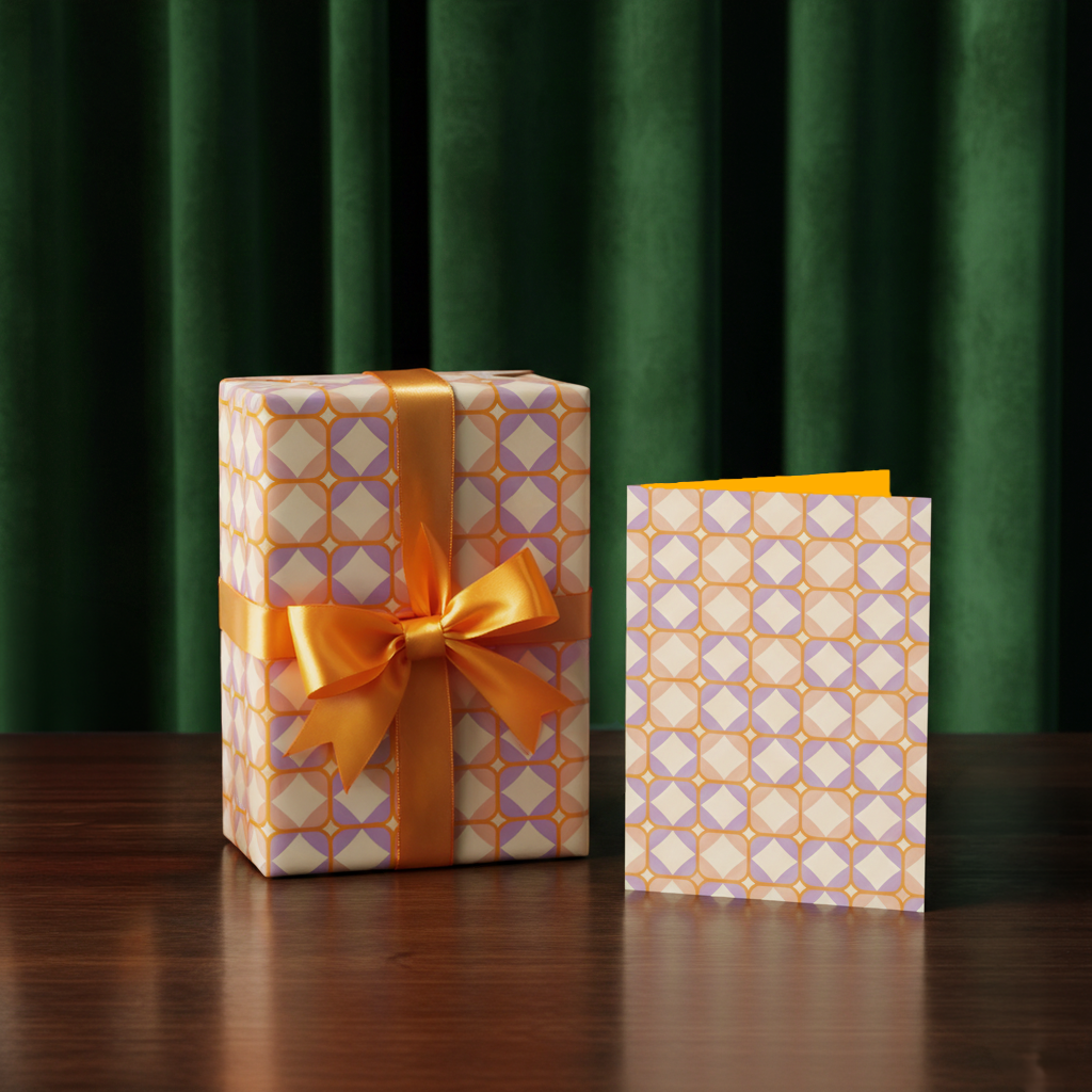 Peach & Lilac Wrapping Paper & Greeting Cards (Set of 1, 10, 30, 50)